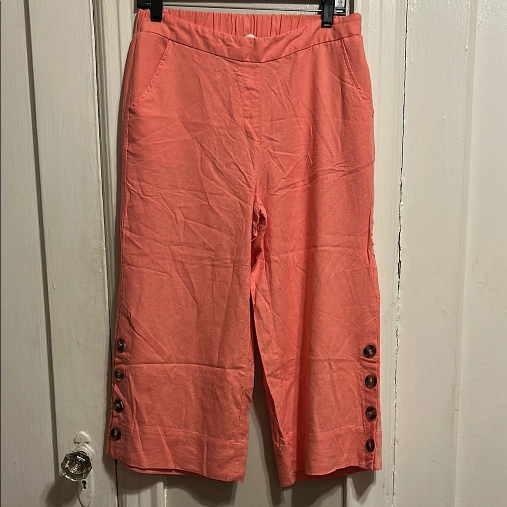 Nanette Lepore Coral Cropped Linen Wide Ankle